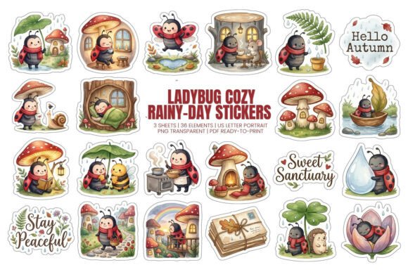 Download Ladybug Cozy Rainy-Day Stickers - Premium Resources